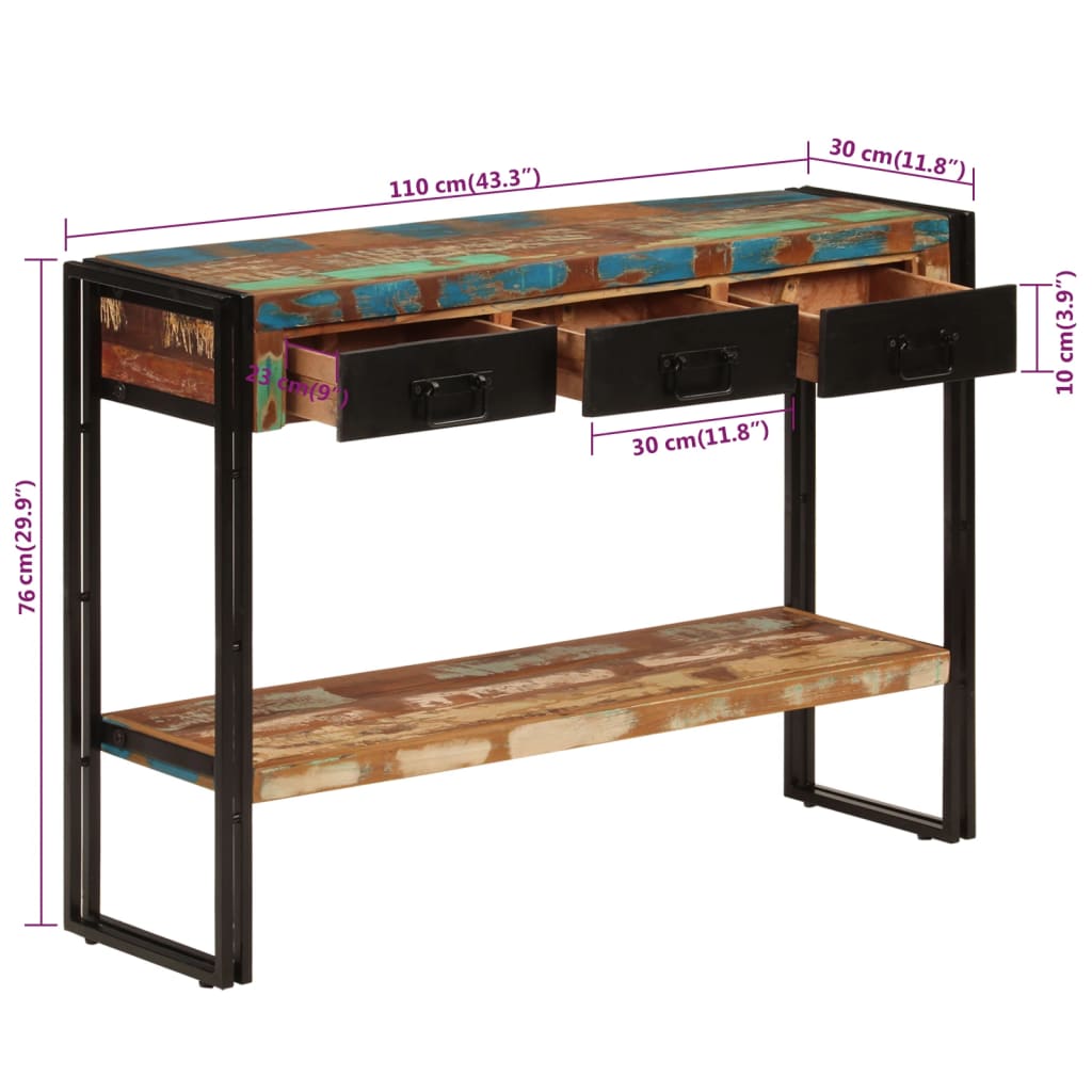 Wandtafel 110x30x76 cm massief gerecycled hout