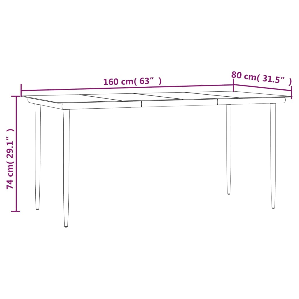 Tuintafel 80x80x74 cm staal en glas zwart