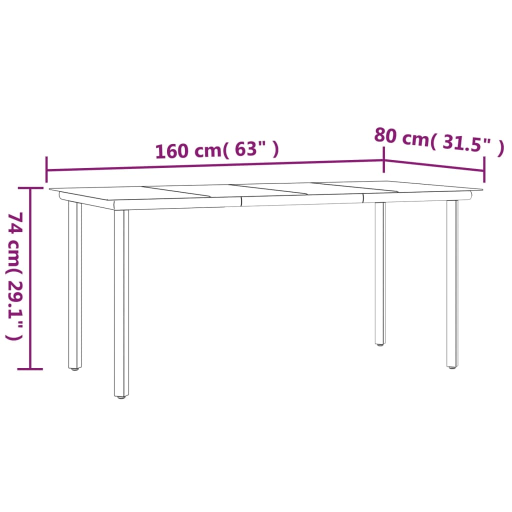 Tuintafel 160x80x74 cm staal en gehard glas zwart