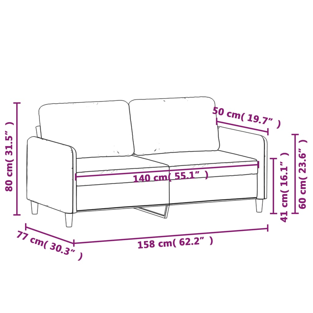 Tweezitsbank 140 cm fluweel