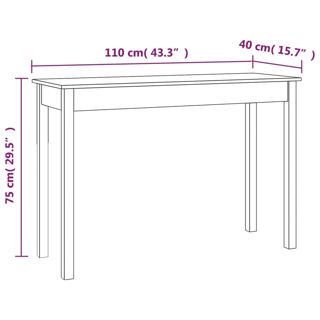 Wandtafel 110x40x75 cm massief grenenhout