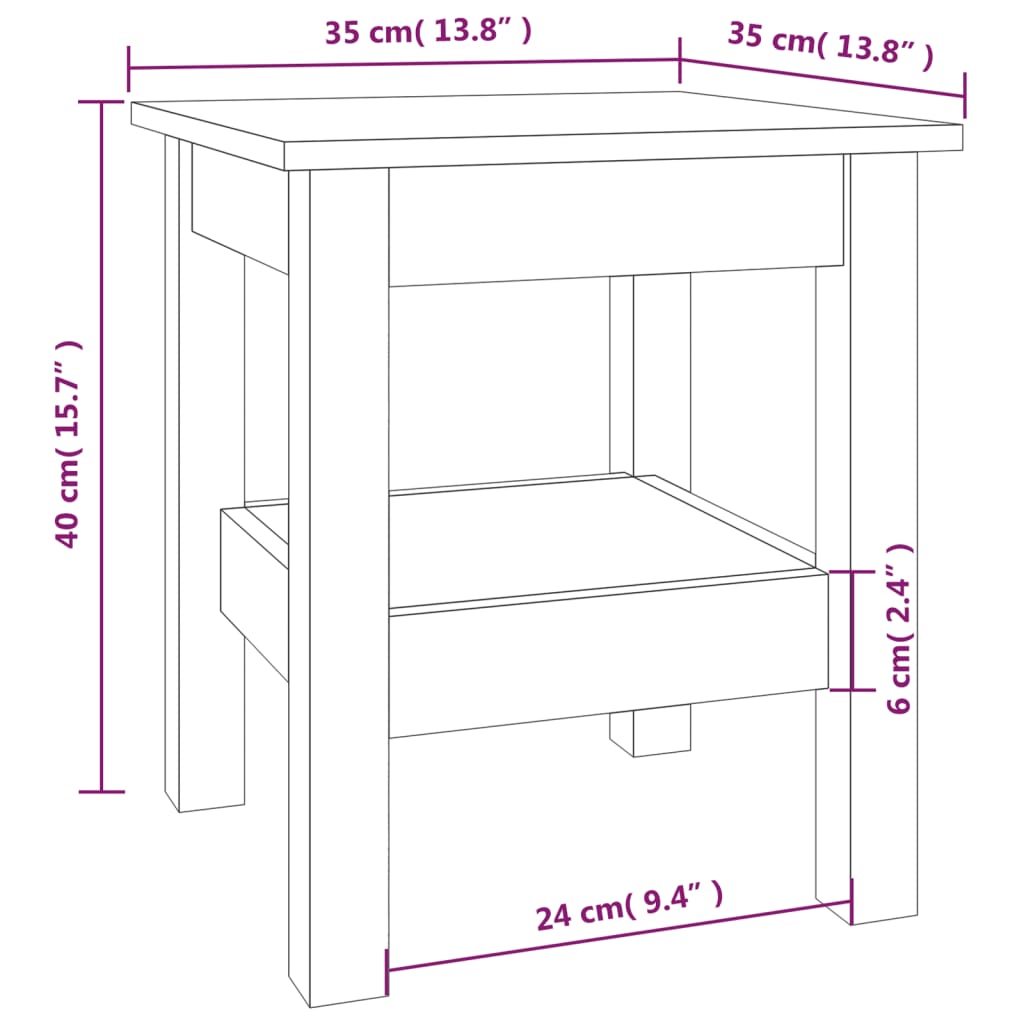 Salontafel 35x35x40 cm massief grenenhout