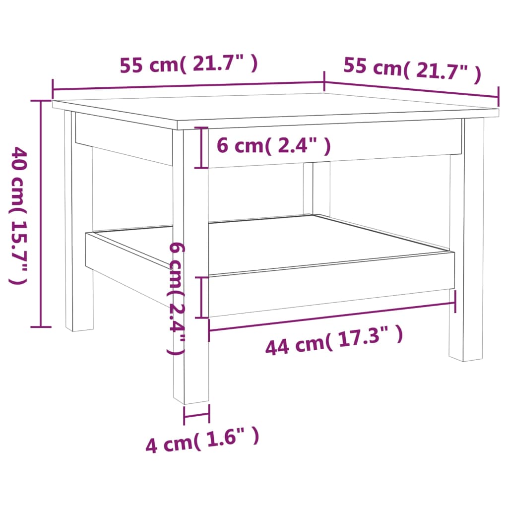 Salontafel 35x35x40 cm massief grenenhout