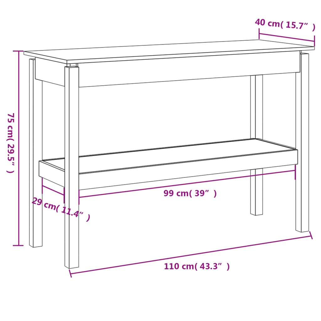 Wandtafel 110x40x75 cm massief grenenhout