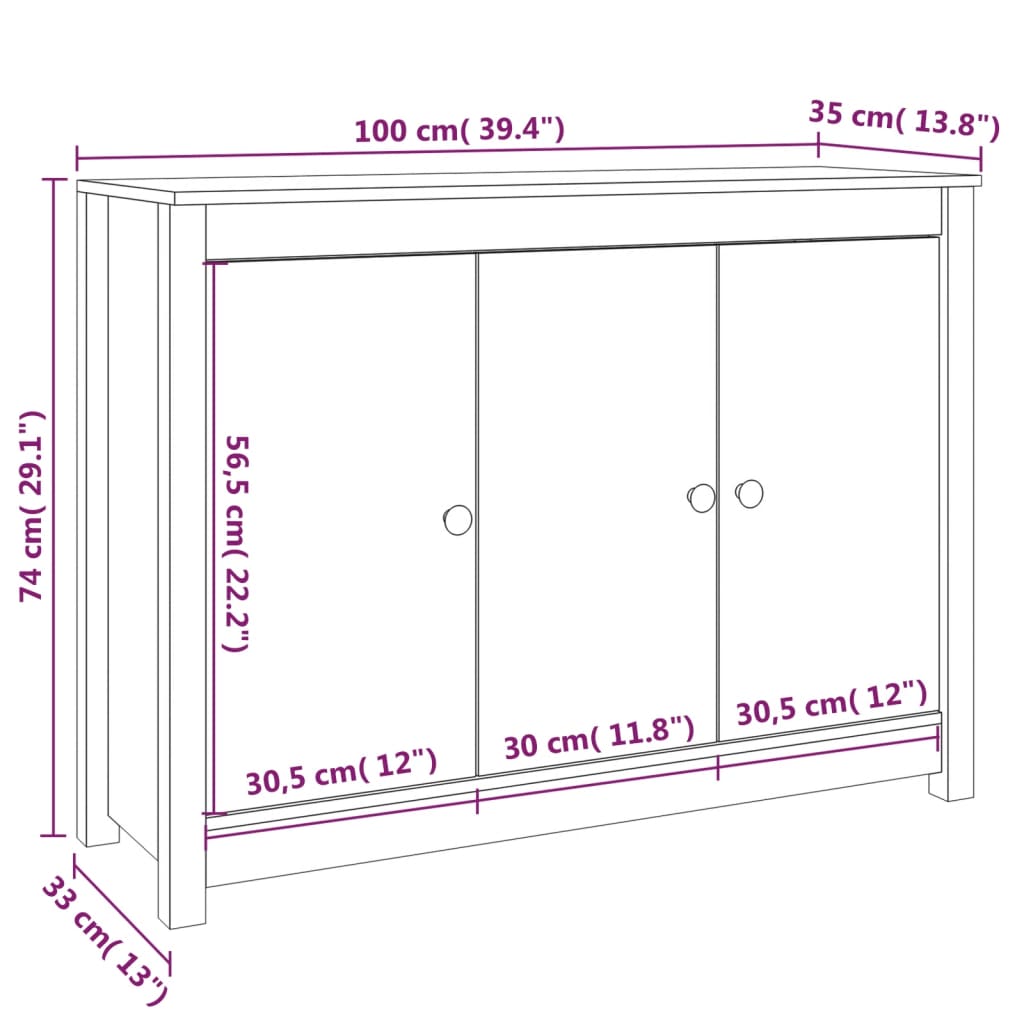 Dressoir 100x35x74 cm massief grenenhout