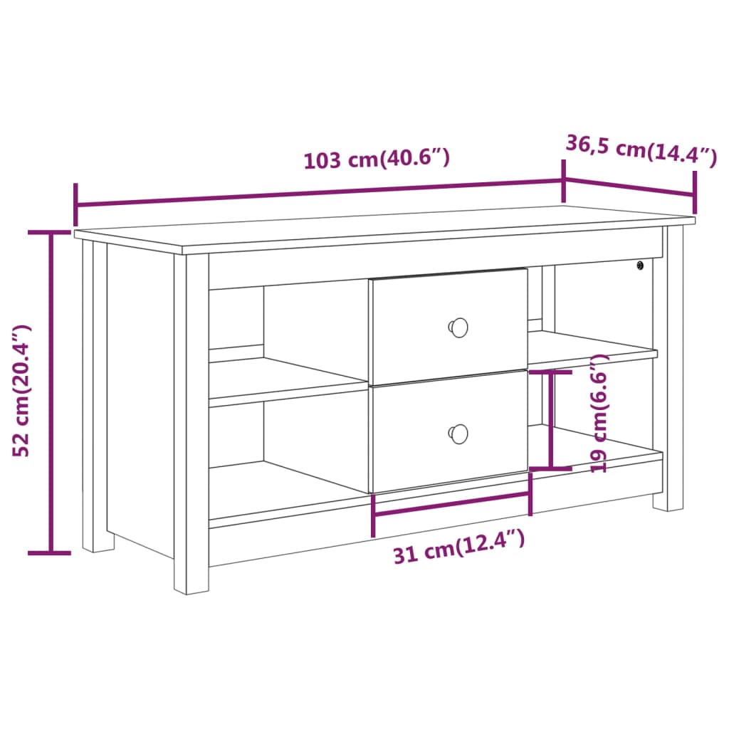 Tv-meubel 103x36,5x52 cm massief grenenhout