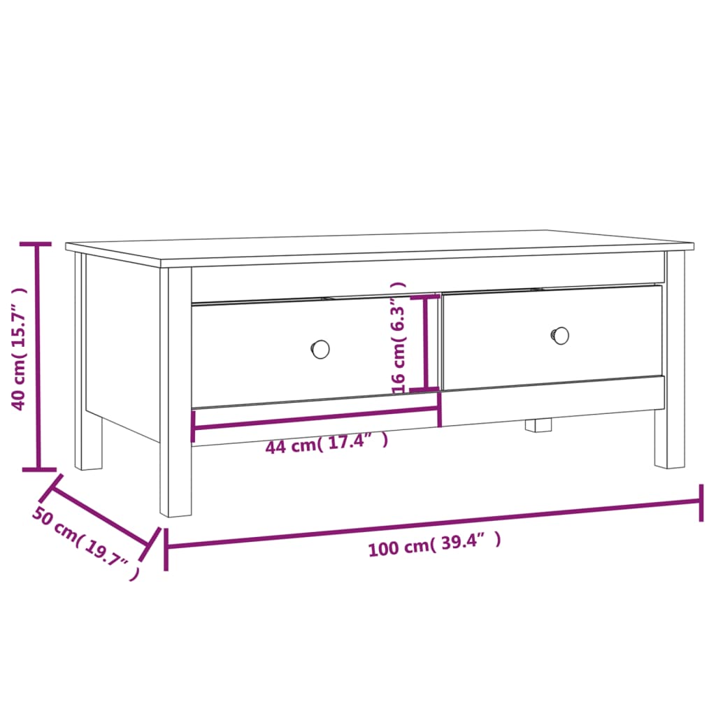 Salontafel 100x50x40 cm massief grenenhout