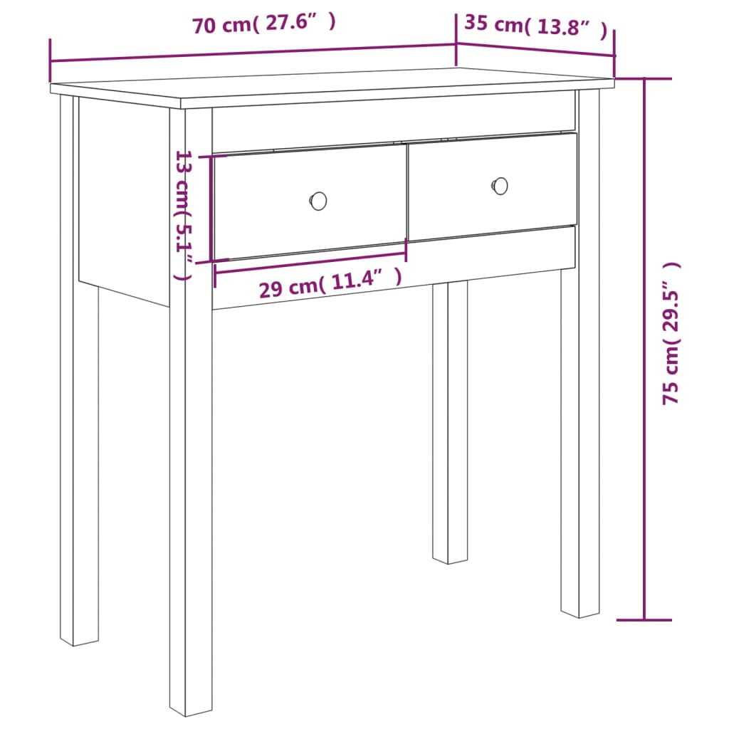 Wandtafel 70x35x75 cm massief grenenhout