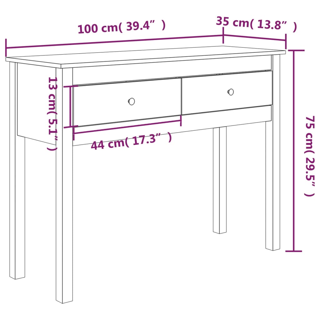 Wandtafel 70x35x75 cm massief grenenhout wit