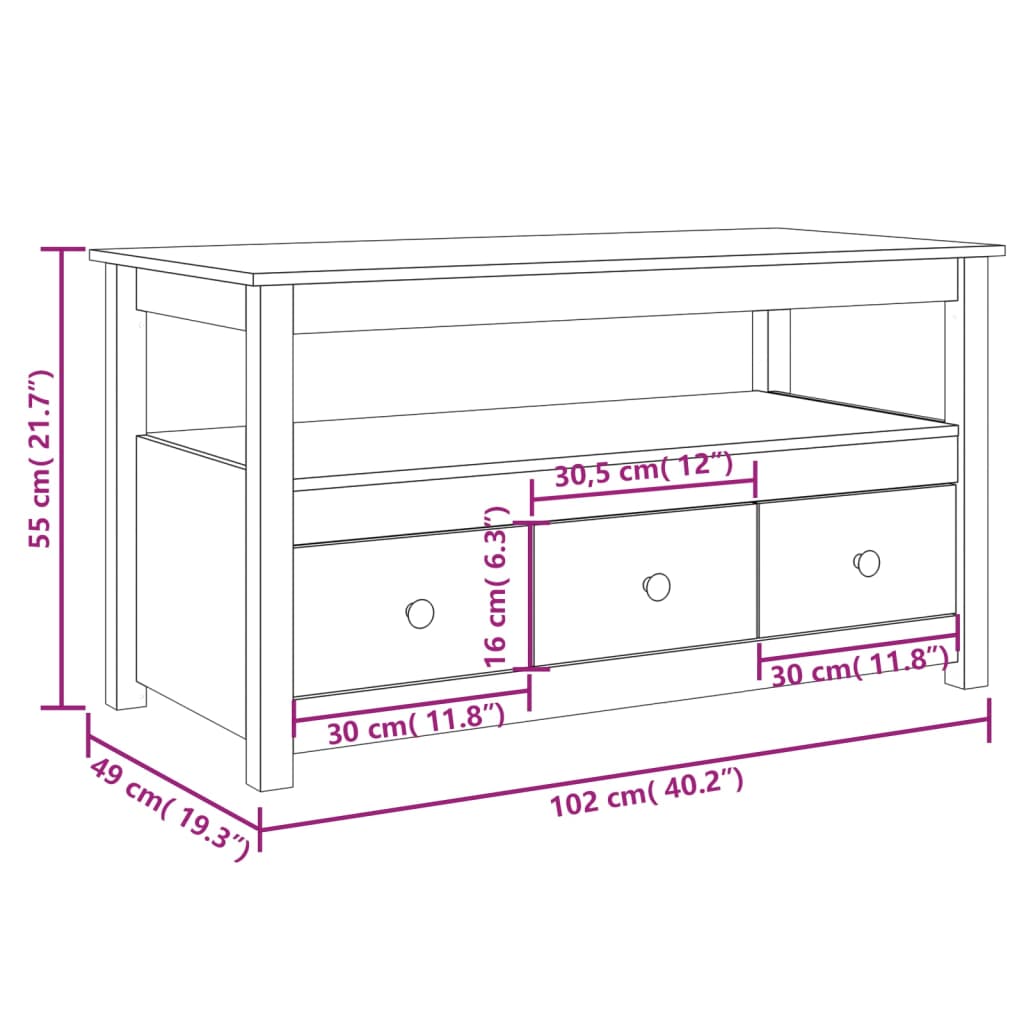 Salontafel 102x49x55 cm massief grenenhout