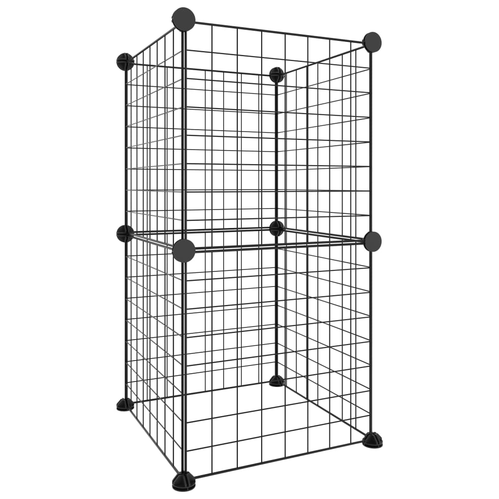 Huisdierenkooi met deur 28 panelen 35x35 cm staal zwart