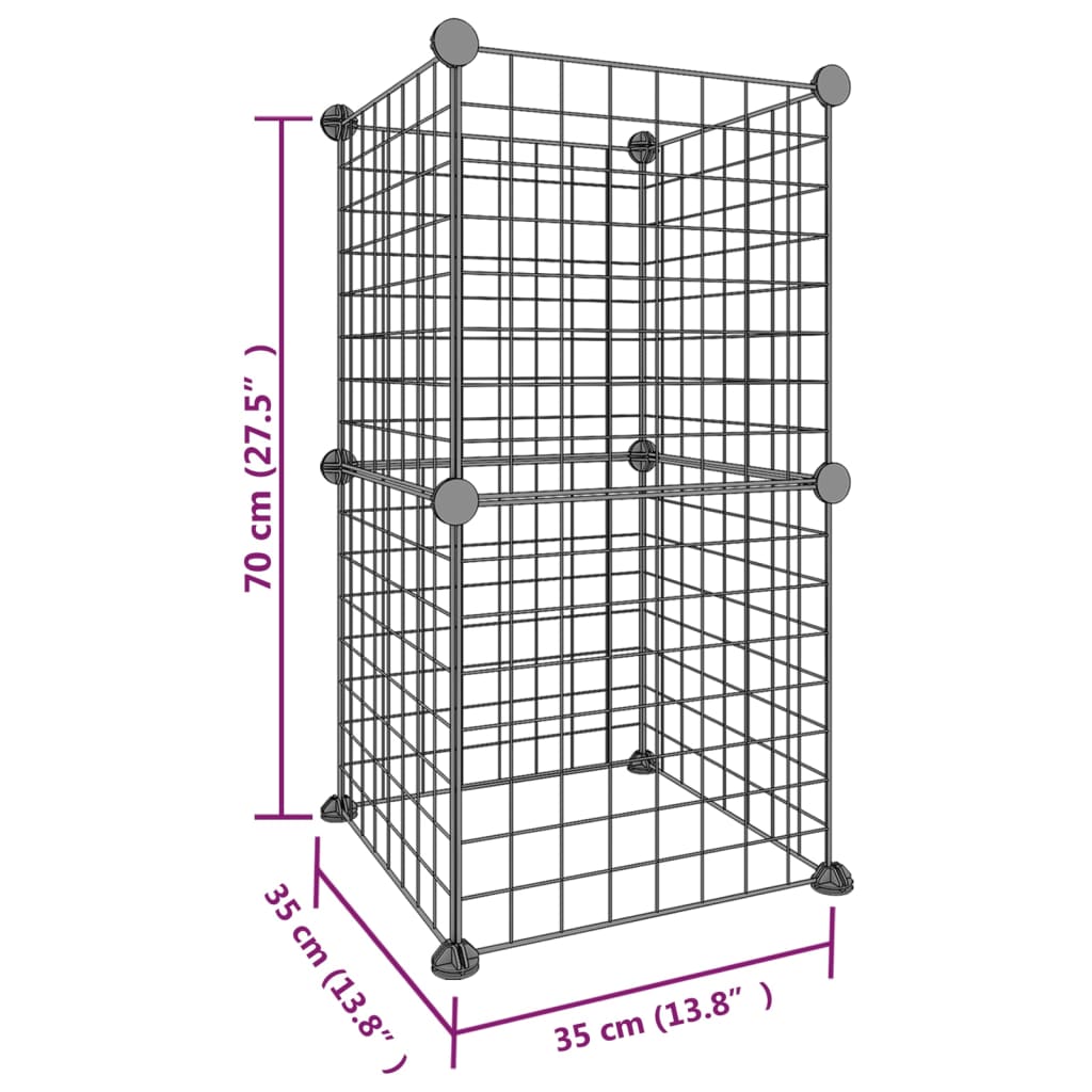 Huisdierenkooi met deur 28 panelen 35x35 cm staal zwart