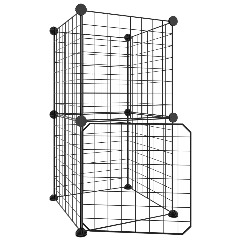 Huisdierenkooi met deur 28 panelen 35x35 cm staal zwart