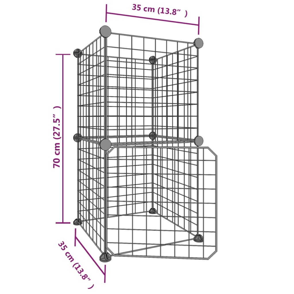 Huisdierenkooi met deur 28 panelen 35x35 cm staal zwart