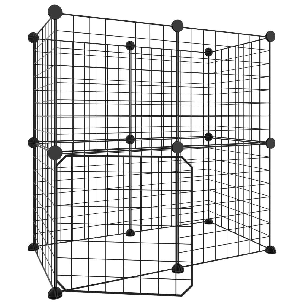 Huisdierenkooi met deur 28 panelen 35x35 cm staal zwart