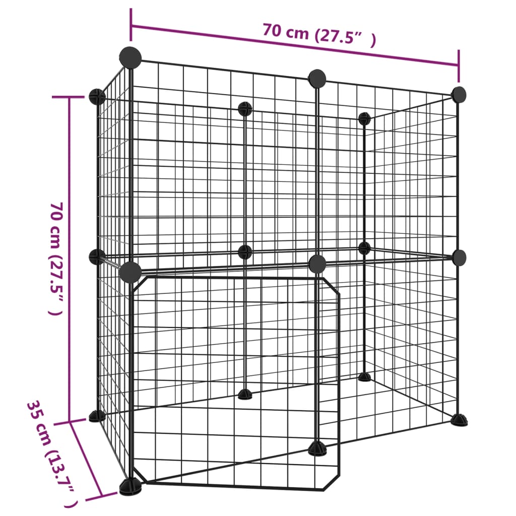 Huisdierenkooi met deur 28 panelen 35x35 cm staal zwart