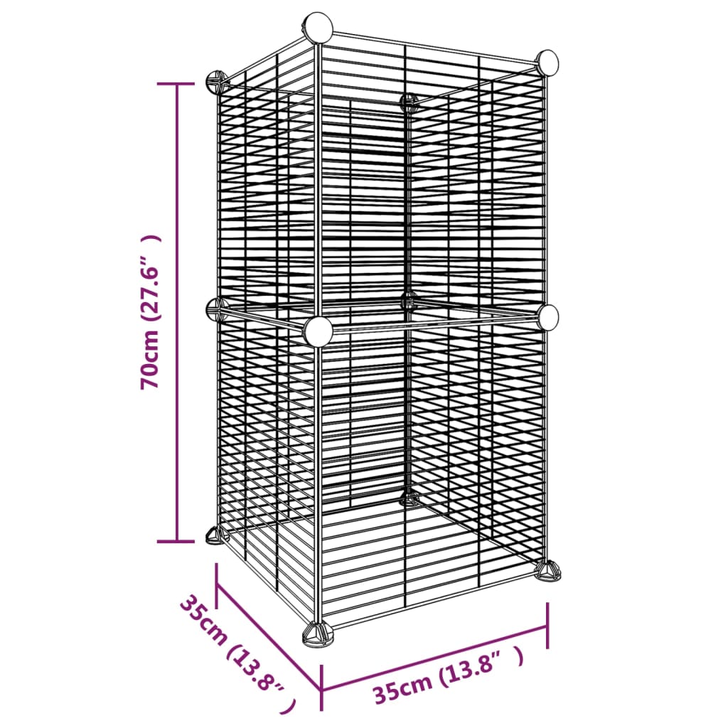 Huisdierenkooi met deur 28 panelen 35x35 cm staal zwart