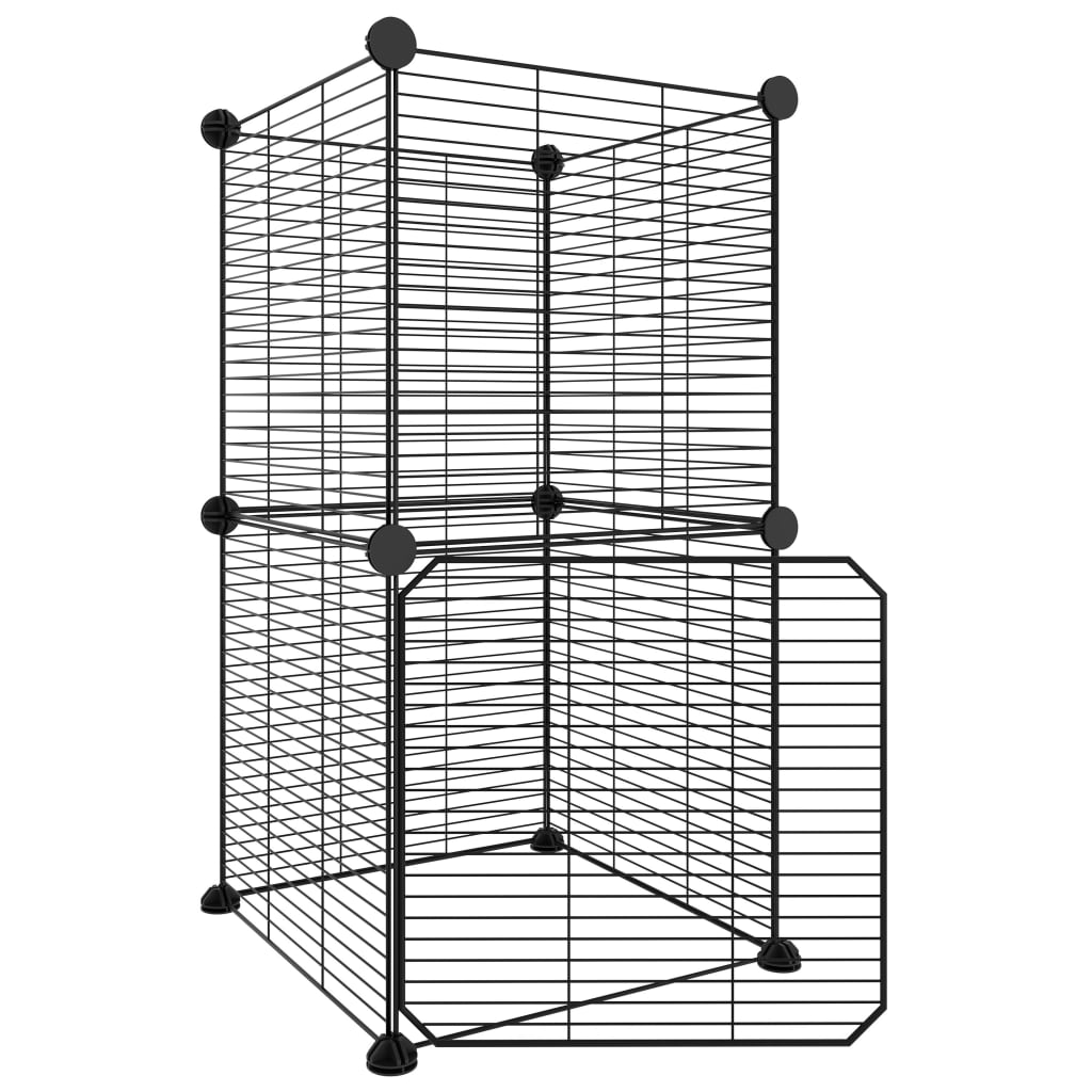 Huisdierenkooi met deur 28 panelen 35x35 cm staal zwart