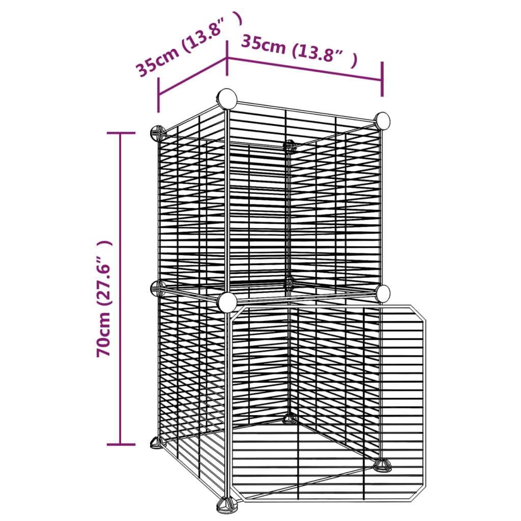 Huisdierenkooi met deur 28 panelen 35x35 cm staal zwart