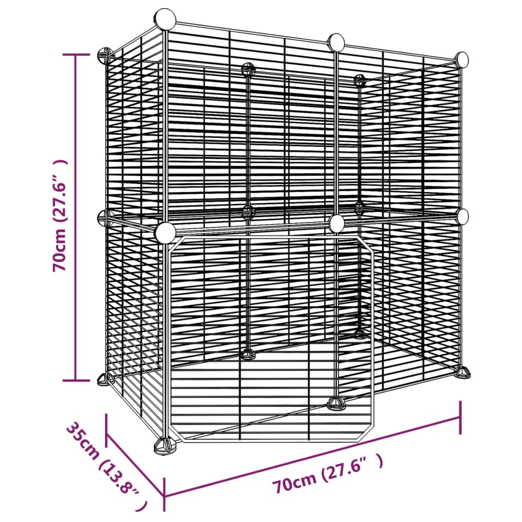 Huisdierenkooi met deur 28 panelen 35x35 cm staal zwart