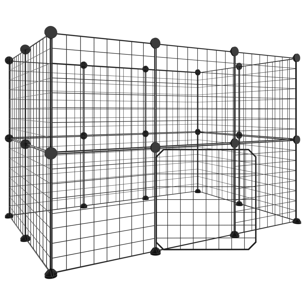 Huisdierenkooi met deur 28 panelen 35x35 cm staal zwart