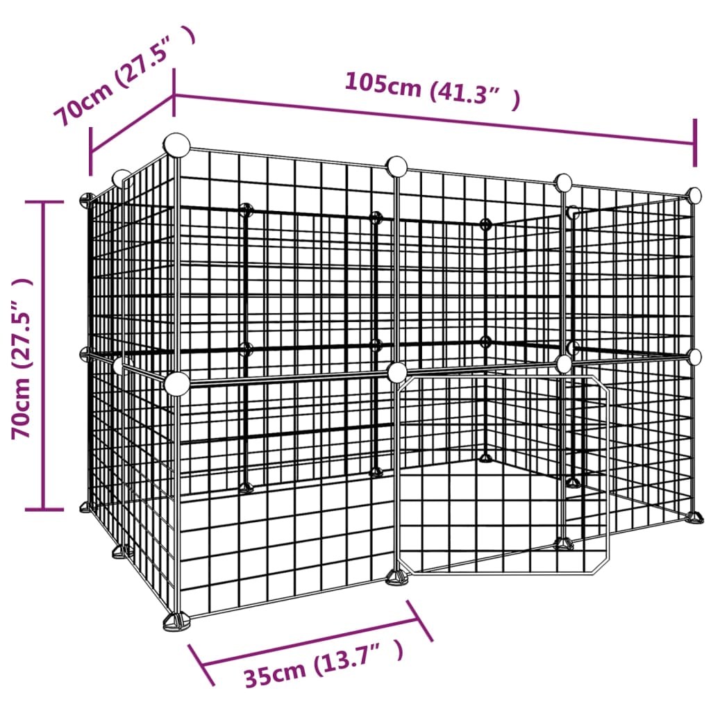 Huisdierenkooi met deur 28 panelen 35x35 cm staal zwart