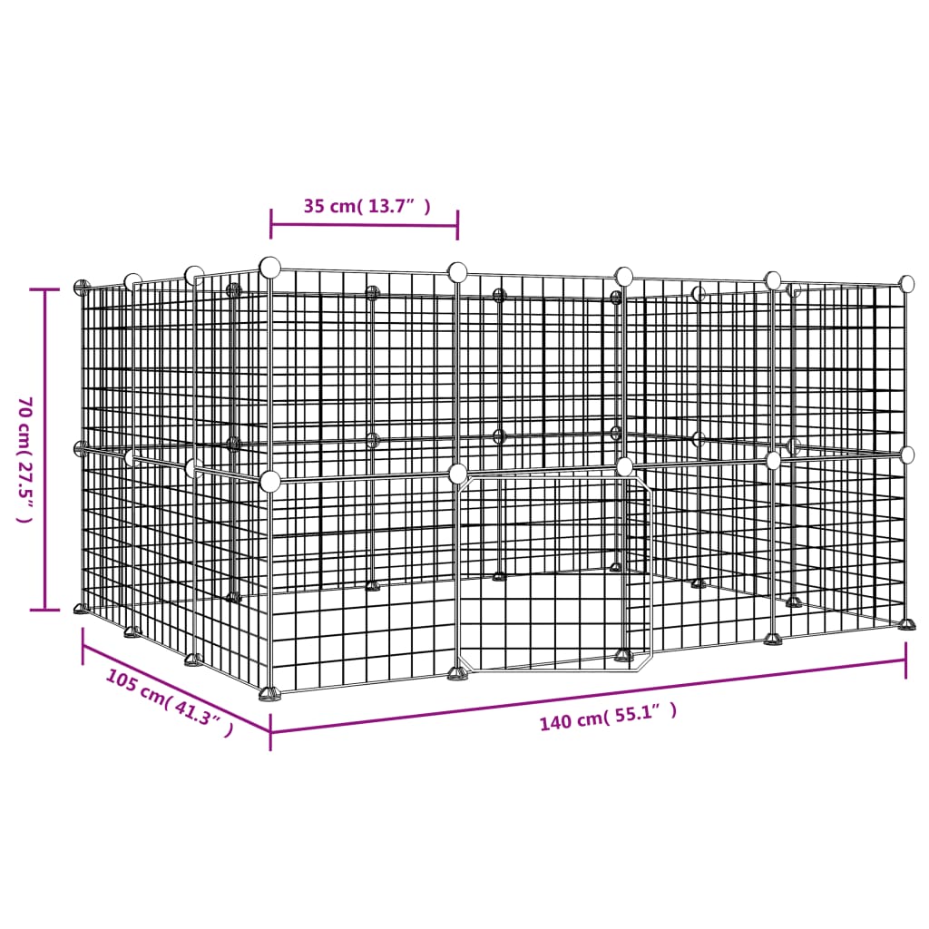 Huisdierenkooi met deur 28 panelen 35x35 cm staal zwart