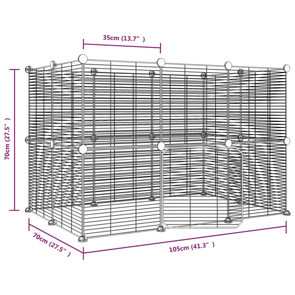 Huisdierenkooi met deur 28 panelen 35x35 cm staal zwart