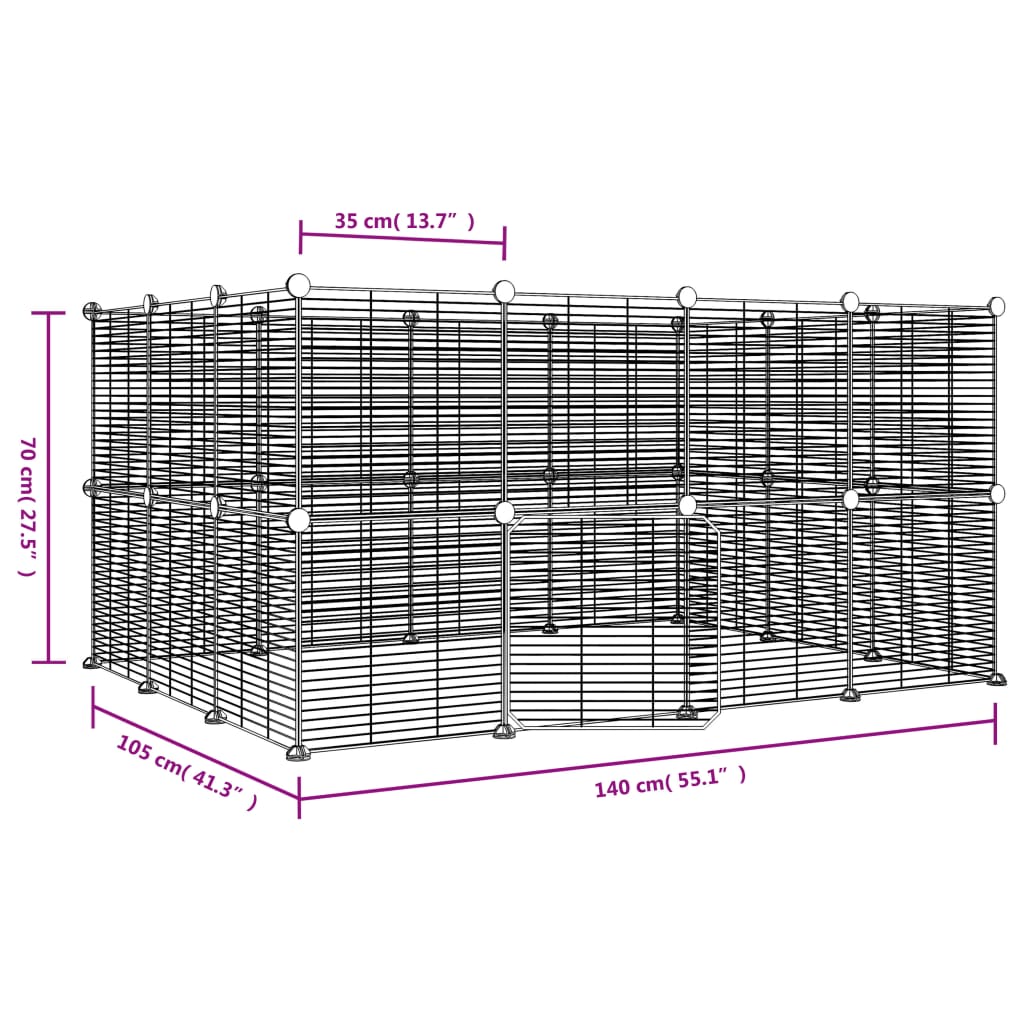 Huisdierenkooi met deur 28 panelen 35x35 cm staal zwart