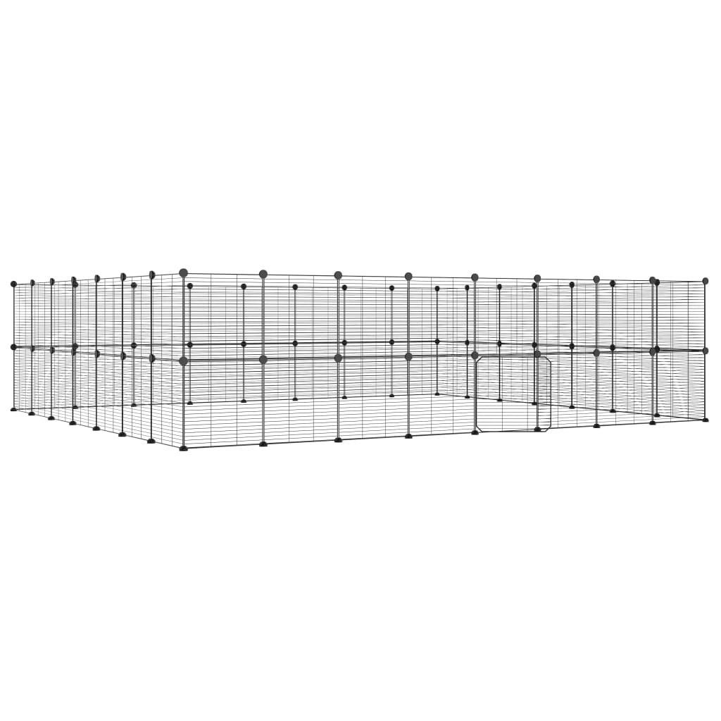 Huisdierenkooi met deur 28 panelen 35x35 cm staal zwart