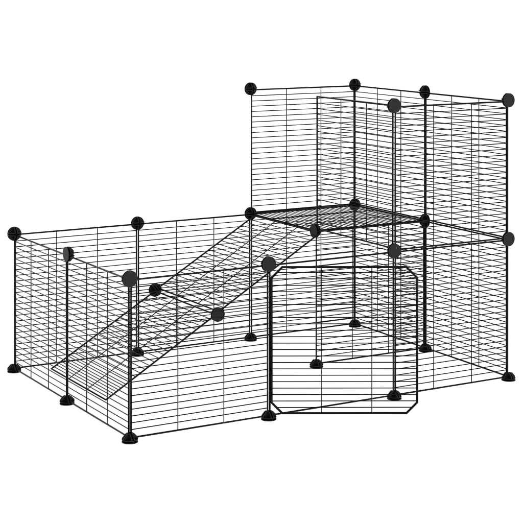 Huisdierenkooi met deur 36 panelen 35x35 cm staal zwart