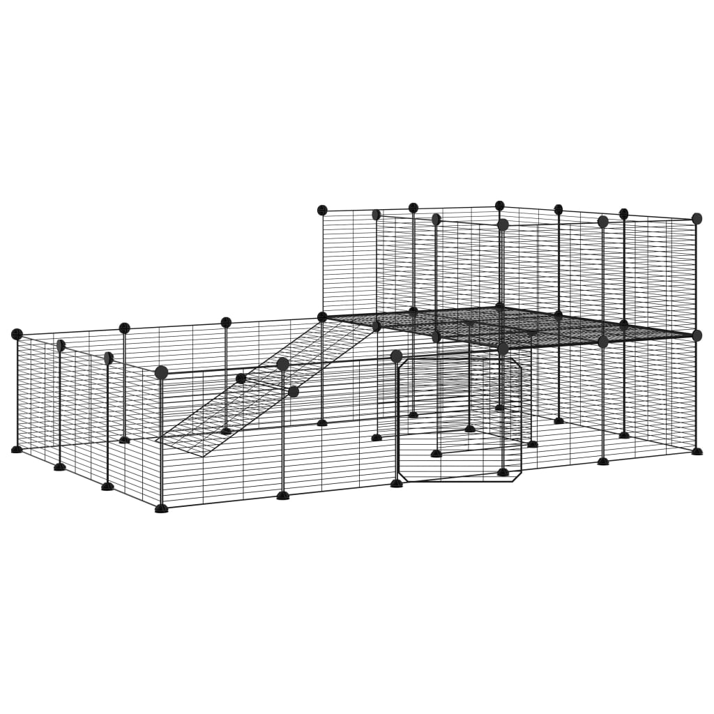 Huisdierenkooi met deur 36 panelen 35x35 cm staal zwart