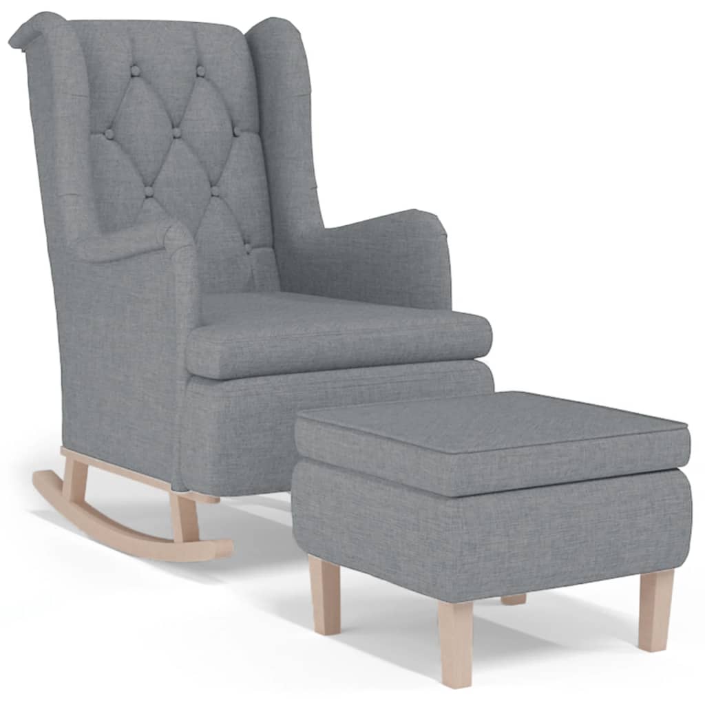 Fauteuil met massief rubberwood schommelpoten stof