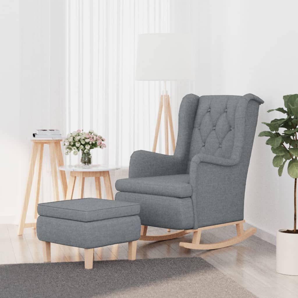 Fauteuil met massief rubberwood schommelpoten stof