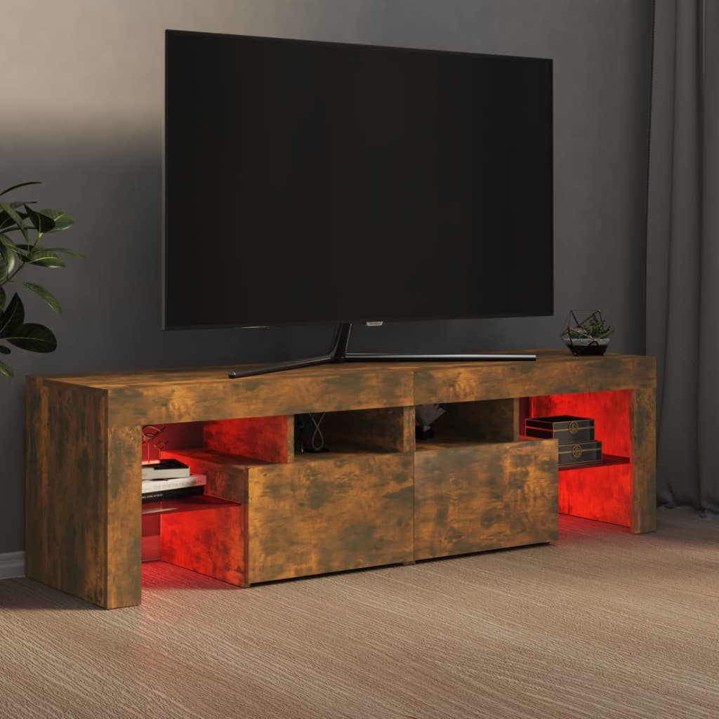 Tv-meubel met LED 140x36,5x40 cm bewerkt hout oud hout