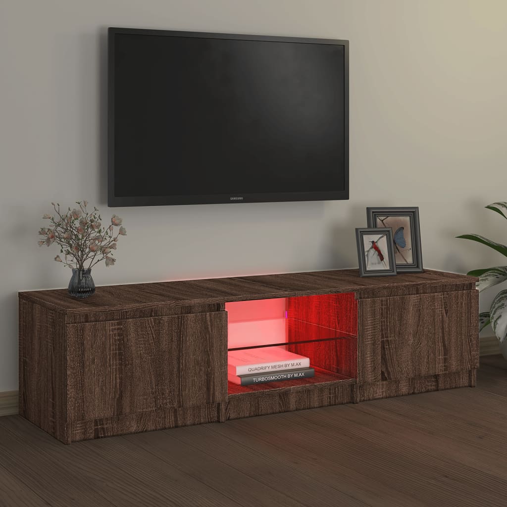 Tv-meubel met LED 140x40x35,5 cm bewerkt hout oud houtkleurig