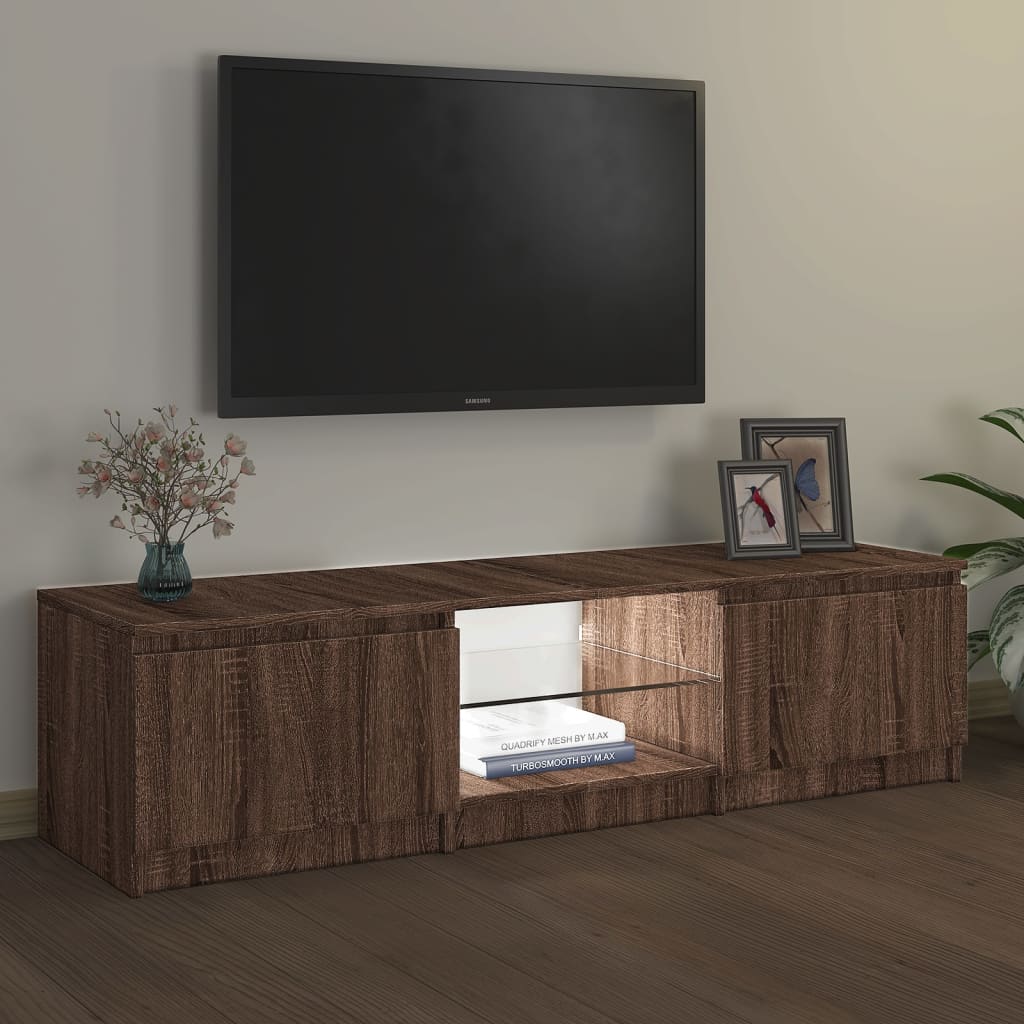 Tv-meubel met LED 140x40x35,5 cm bewerkt hout oud houtkleurig