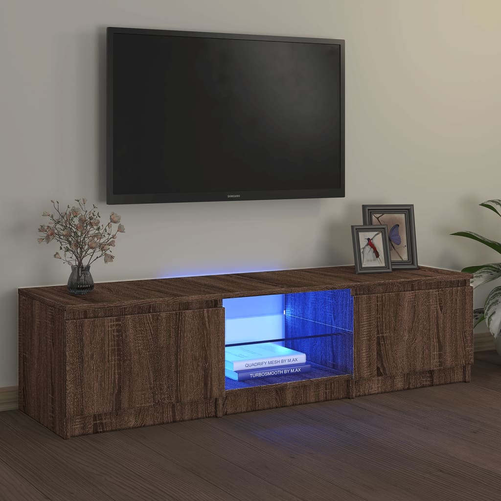 Tv-meubel met LED-verlichting 140x40x35,5 cm bruin eikenkleur