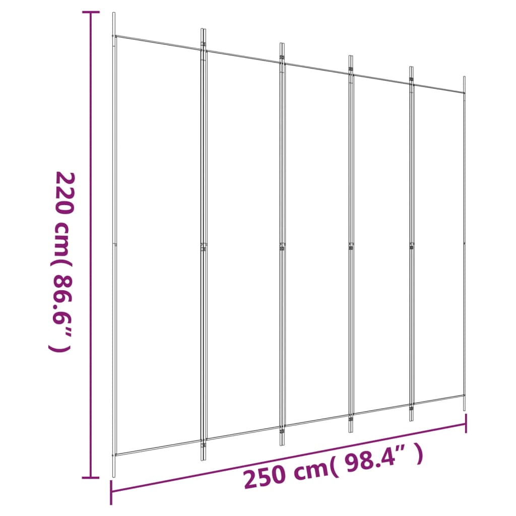 Kamerscherm met 5 panelen 250x220 cm stof