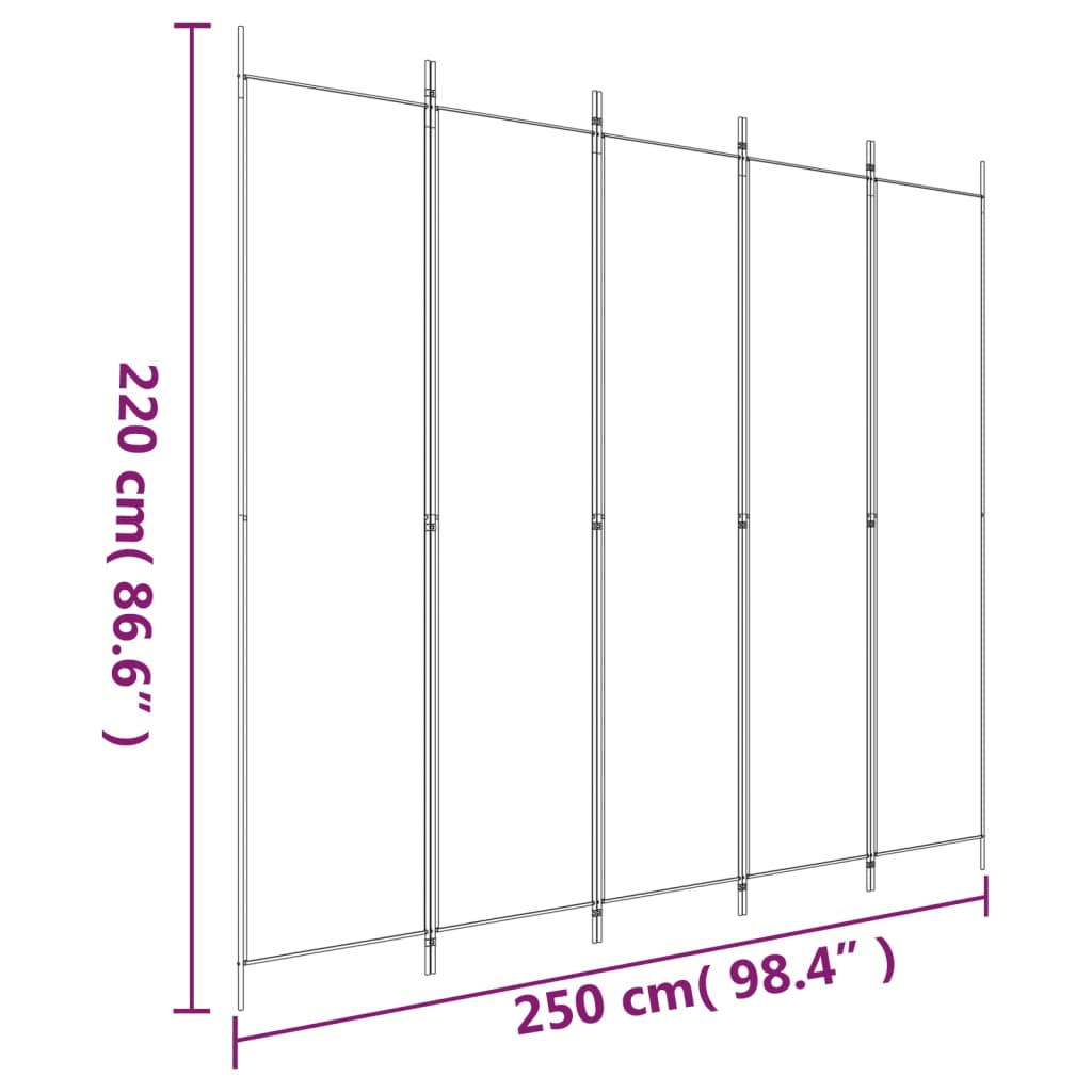 Kamerscherm met 5 panelen 250x220 cm stof