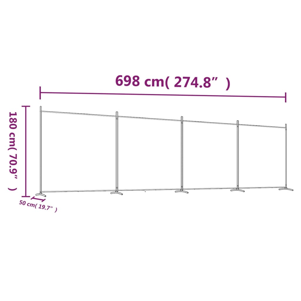 Kamerscherm met 4 panelen 698x180 cm stof