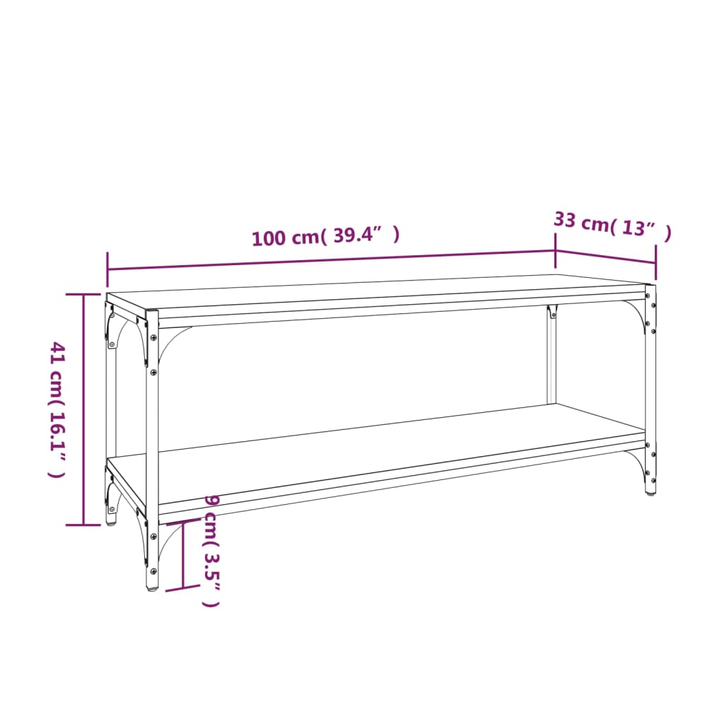 Tv-meubel 100x33x41 cm bewerkt hout en staal