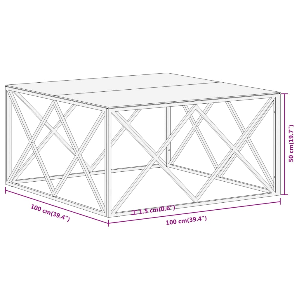 Salontafel roestvrijstaal gehard glas goudkleurig