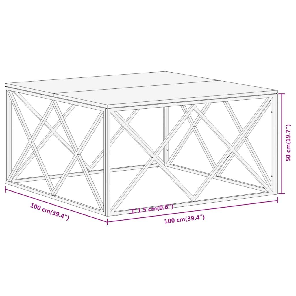 Salontafel roestvrijstaal gehard glas goudkleurig