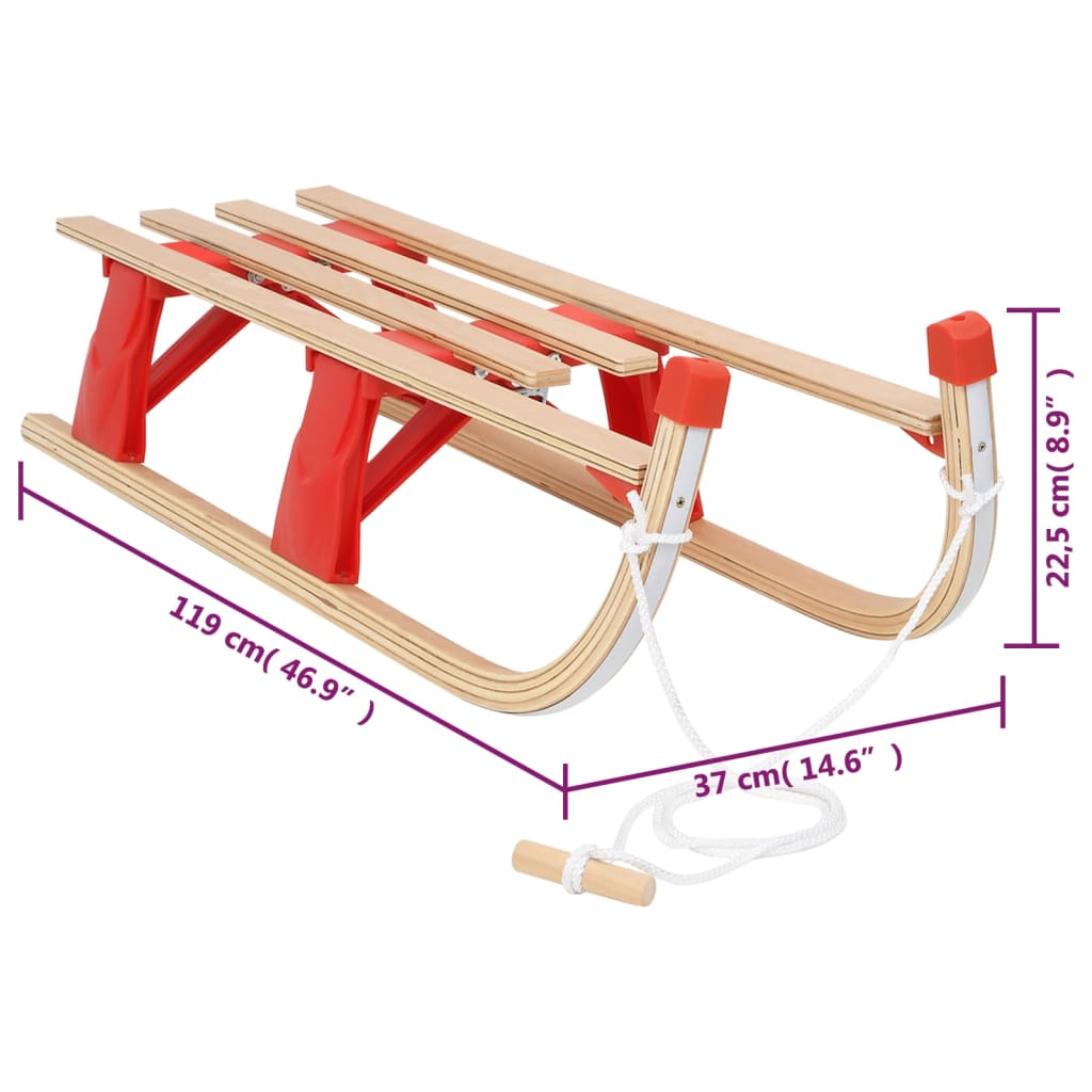 Sneeuwslee met rugleuning inklapbaar 119 cm hout