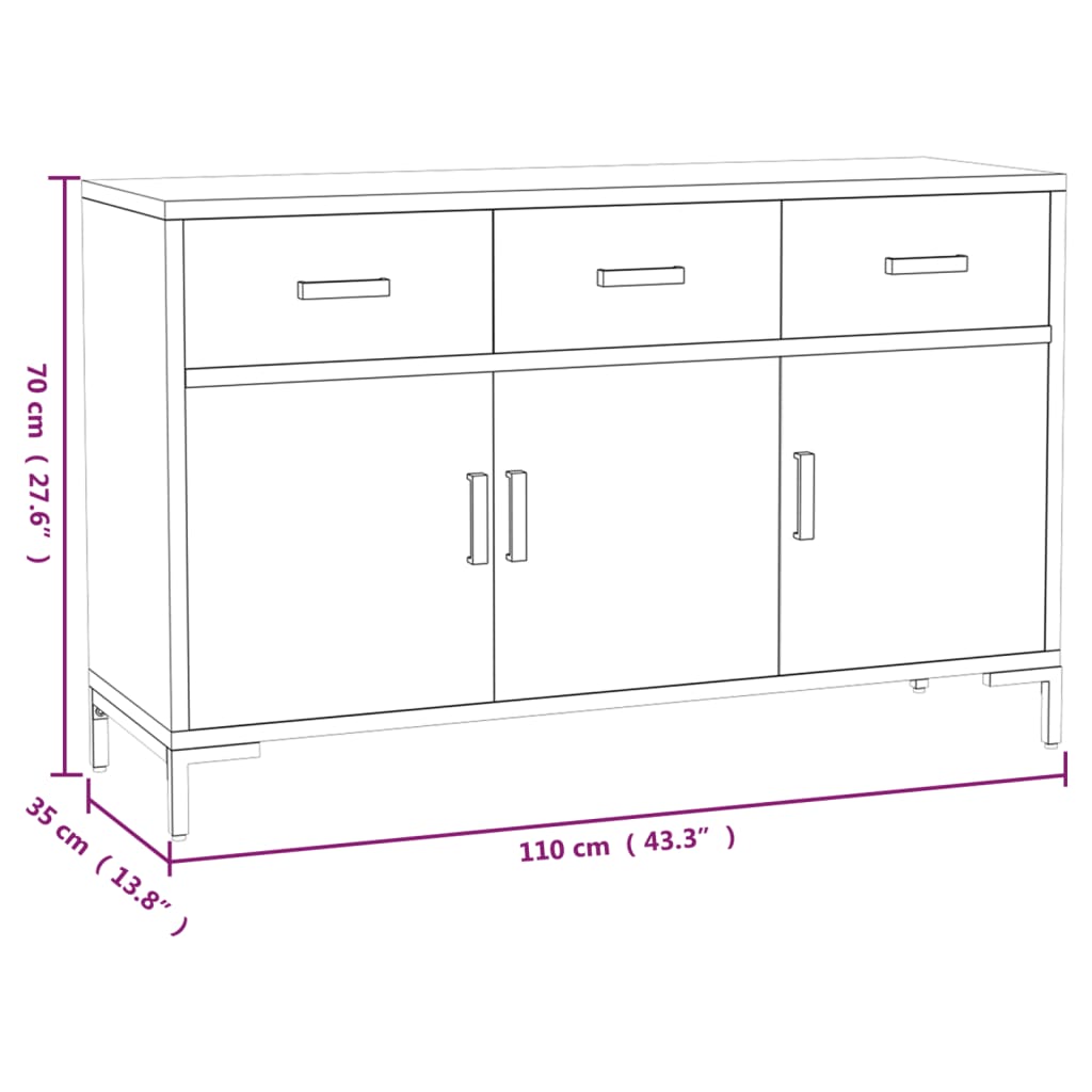 Dressoir 110x35x70 cm massief grenenhout