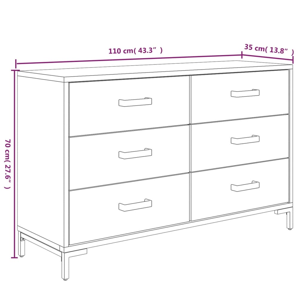 Dressoir 110x35x70 cm massief grenenhout