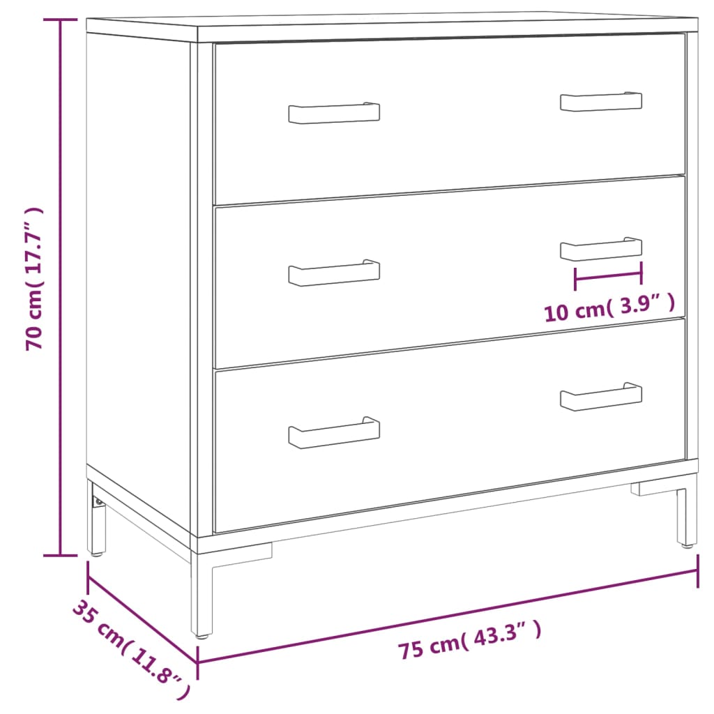 Ladekast 75x35x70 cm massief grenenhout