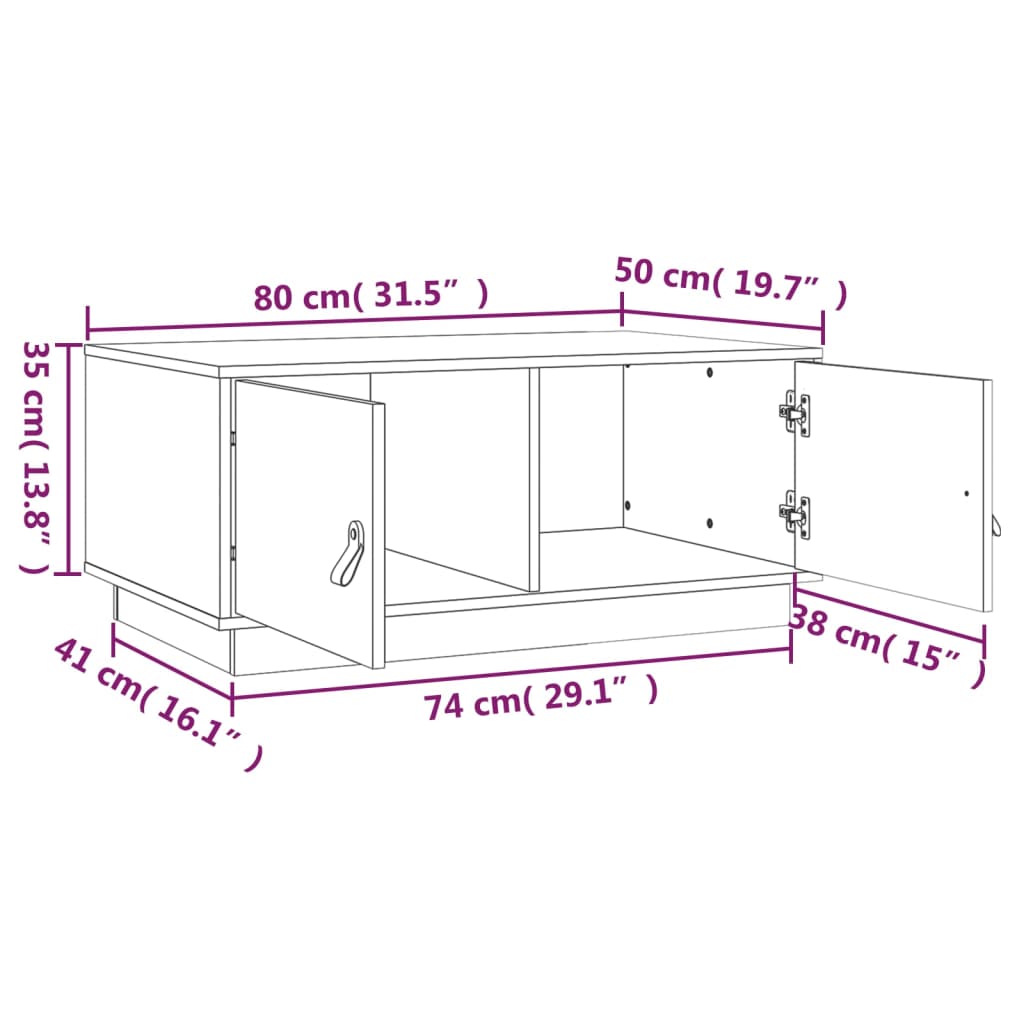 Salontafel 80x50x35 cm massief grenenhout grijs