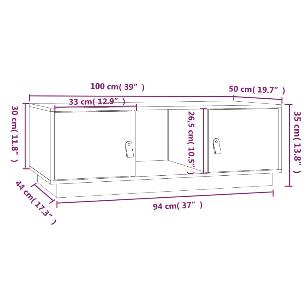 Salontafel 100x50x35 cm massief grenenhout